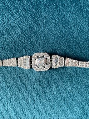 Silver-Tone Cubic Zirconia Halo Bracelet - Elegant Sparkle